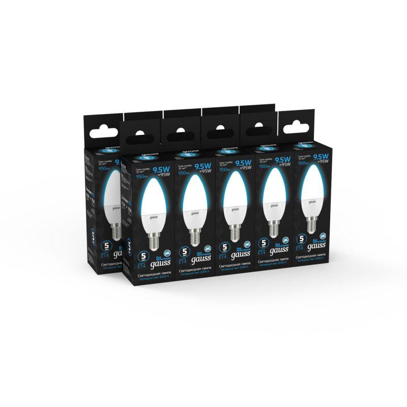 Лампа светодиодная Black 9.5Вт свеча 6500К холод. бел. E14 950лм GAUSS 103101310 фото в каталоге от BTSprom.by