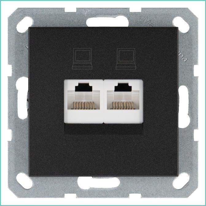 розетка компьютерная 2-м rj45 ip20 кат. 6 механизм антрацит jasmart g6108b от BTSprom.by