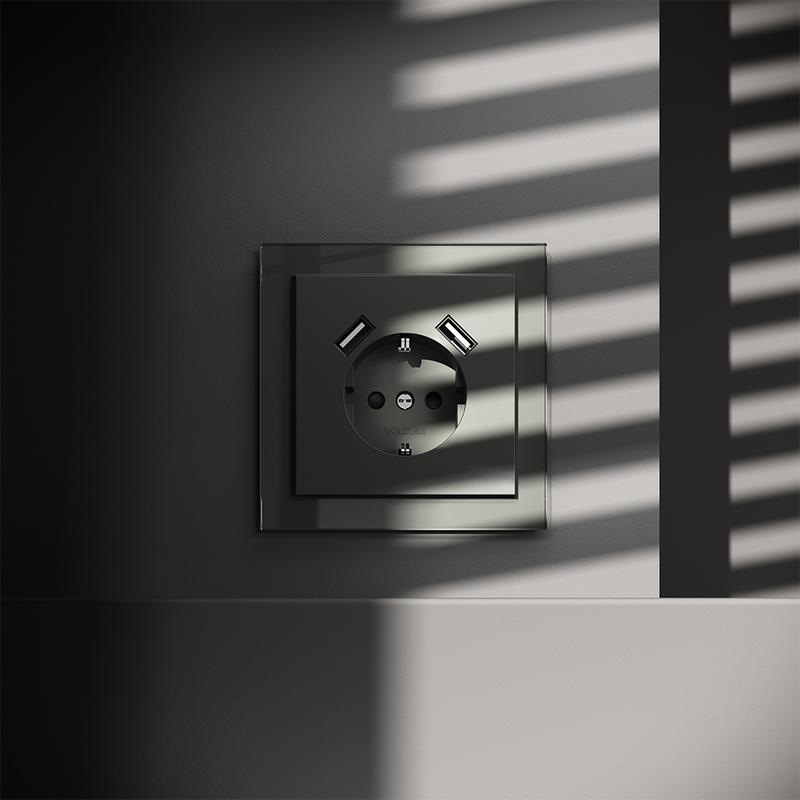  Розетка 1-м СП S70 16А с USB A+A с заземл. защ. шторки механизм титан Voltum VLS040406 фото в каталоге от BTSprom.by
