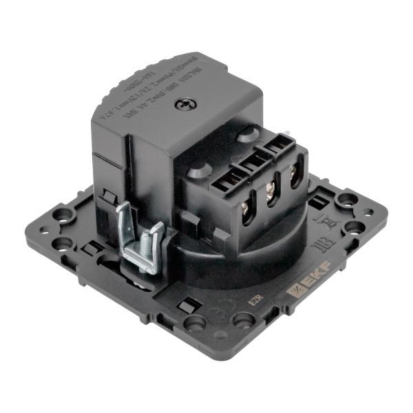  Розетка 1-м СП Стокгольм 16А USB A+C с заземл. защ. шторки винтов. клеммы механизм черн. EKF EZR16-2USB-typeA-typeC фото в каталоге от BTSprom.by