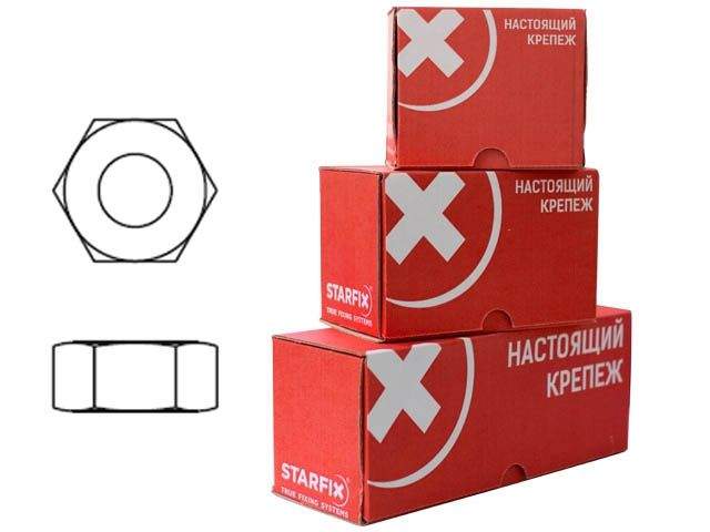 гайка м22 шестигр., цинк, кл.пр. 6, din 934 (20 шт в карт. уп.) starfix от BTSprom.by