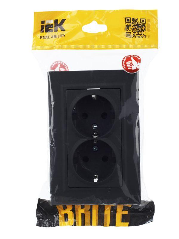  Розетка 2-м СП BRITE РСш12-3-БрГ 16А в сборе с заземл. защ. шторки графит IEK BR-R24-16-K53-F фото в каталоге от BTSprom.by