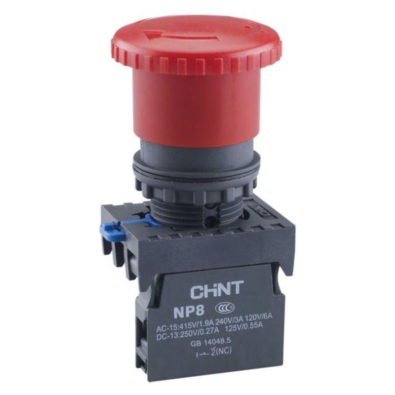 кнопка управления "грибок" d60мм np8-01zs/24 1нз ip65 с фиксацией красн. (r) chint 667211 от BTSprom.by