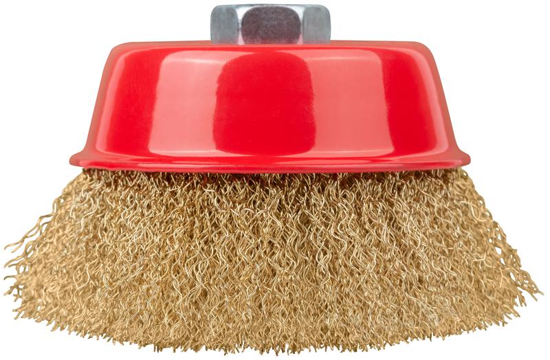  Корщетка-чашка гайка М14 стальная латунированная волнистая проволока 100мм FIT 39270 фото в каталоге от BTSprom.by