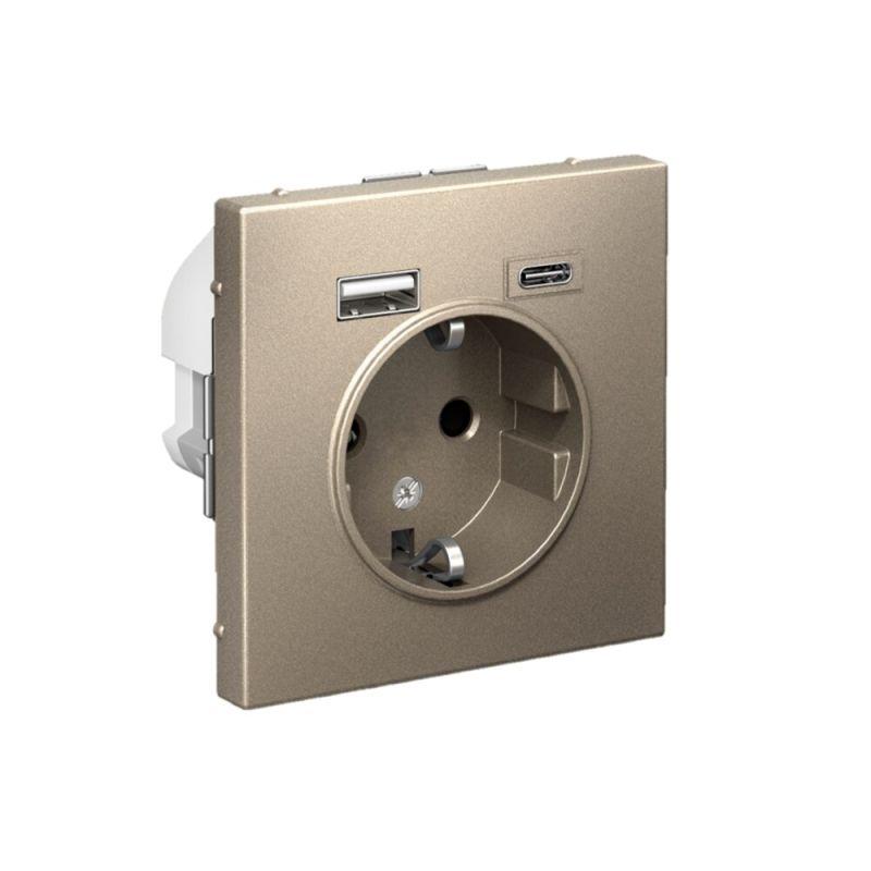  Розетка ArtGallery 16А с 2-мя заряд. устройствами USB A+C 5В/2.4А/3А 2х5В/1.5А механизм шампань SE GAL000532 фото в каталоге от BTSprom.by