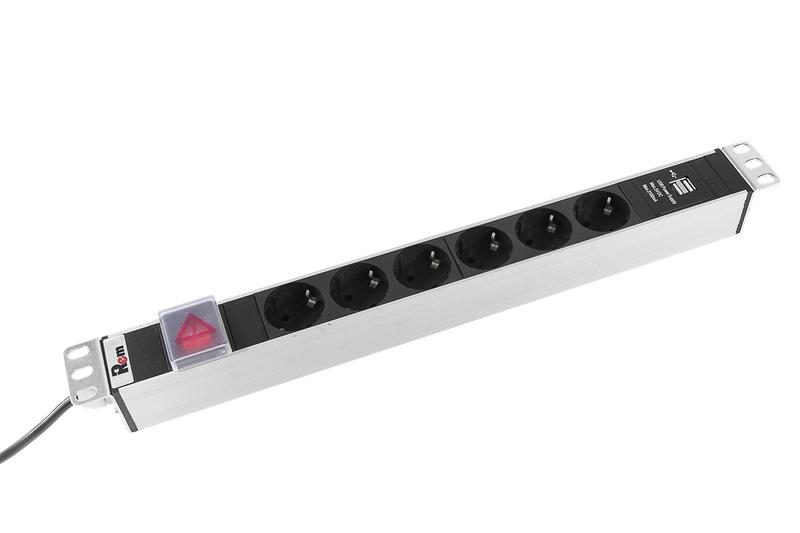 блок розеток rem-16 с выкл и usb-портом 6 schuko 16а алюм. 19дюйм шнур 3м r-16-6s-v-u-440-3 rem 1893557 от BTSprom.by