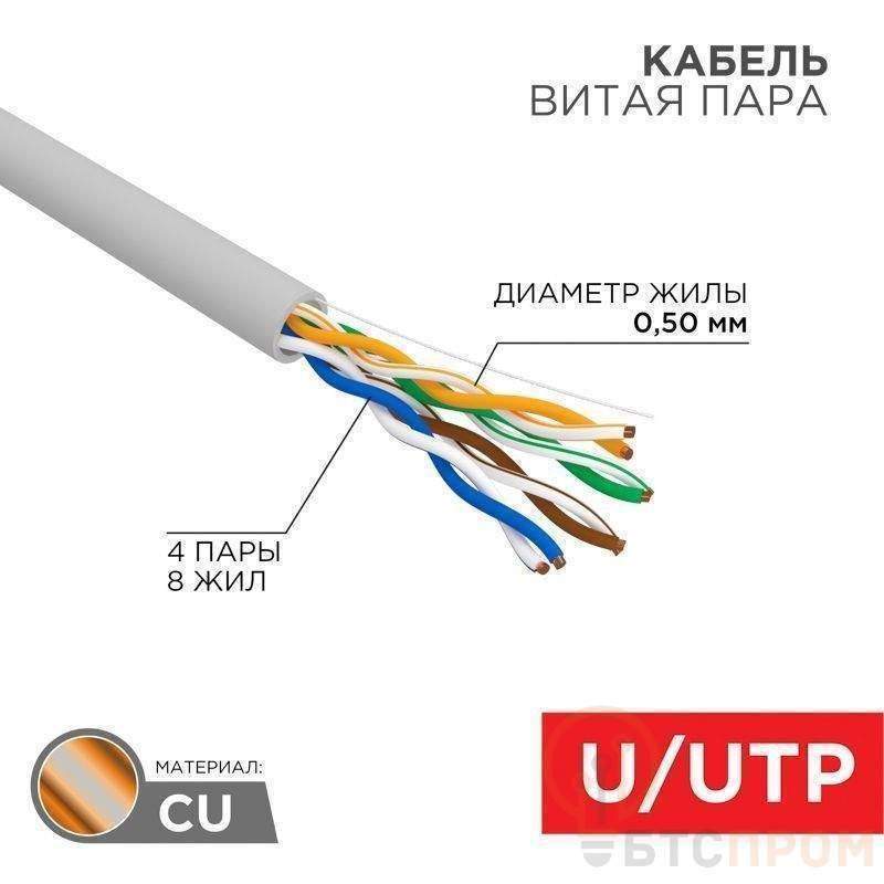 кабель витая пара u/utp 4х2х24awg кат.5e solid cu pvc сер. (м) rexant 01-0043 от BTSprom.by