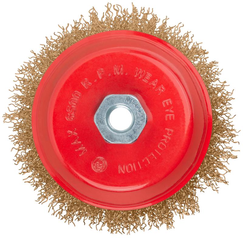  Корщетка-чашка гайка М14 стальная латунированная волнистая проволока 125мм FIT 39272 фото в каталоге от BTSprom.by