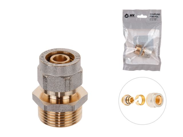 ниппель 16(2.0) х 3/4" нар. для труб pex, av engineering (инд. упак.) (для металлопластиковых и pex труб) ave309014 от BTSprom.by