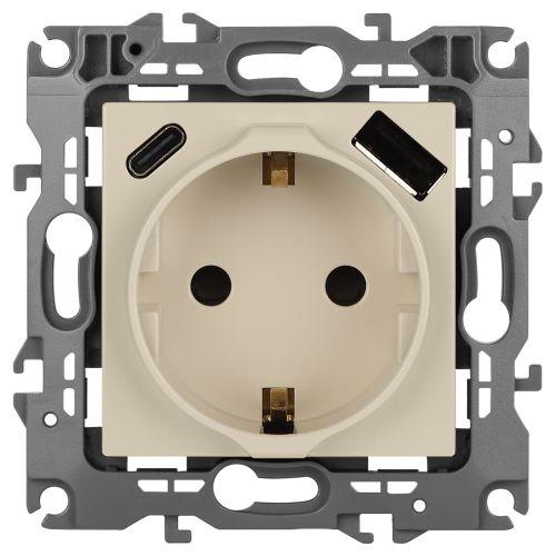 розетка эра12 12-4108-02 16а 250в 2p+e с usb type-a+c 5в-3а защ. шторки сл. кость эра б0067731 от BTSprom.by