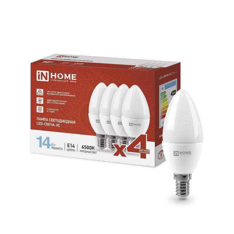 лампа светодиодная led-свеча-vc 4pack 14вт свеча 6500к холод. бел. e14 1330лм 230в (уп.4шт) in home 4690612052335 от BTSprom.by