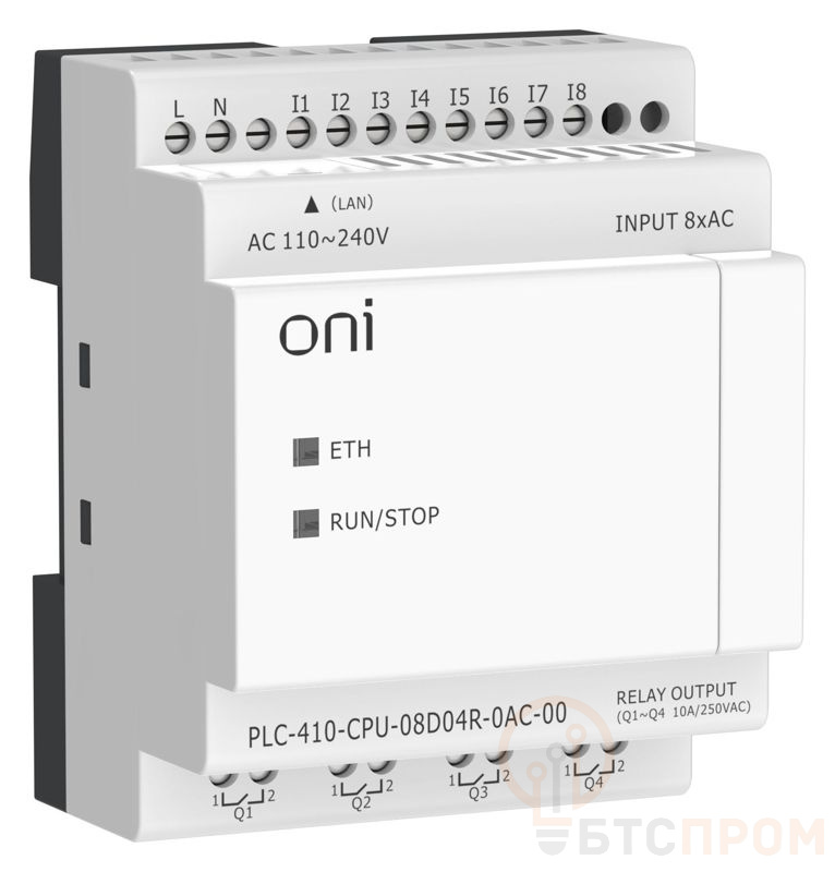  Модуль ЦПУ ПЛК 410 8 DI 4 RO 220В AC с Ethernet портом без экрана ONI PLC-410-CPU-08D04R-0AC-00 фото в каталоге от BTSprom.by