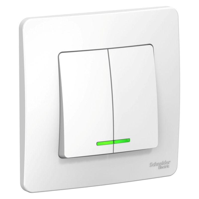 выключатель 2-кл. сп blanca 6а ip20 (сх. 5) 250в с подсветкой бел. se blnvs006511 от BTSprom.by