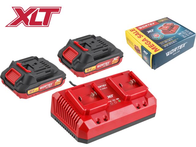 набор аккумулятор 2х2 а*ч и зарядное устройство 2х2 а wortex all1 xlt в кор. set (18.0 в, 2.0 а*ч, индикатор заряда, обрезиненный корпус, зарядное: 2 слота, 2 а.) 2329018 от BTSprom.by
