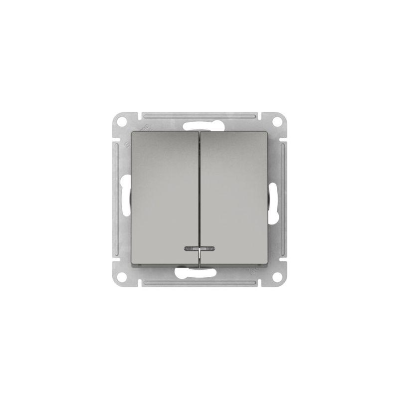  Выключатель 2-кл. AtlasDesign (сх. 5а) 10AX с подсветкой быстрозажим. клем. механизм сталь SE ATN000953S фото в каталоге от BTSprom.by