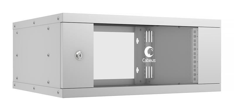 шкаф телекоммуникационный настенный разборный light wsc-05d-4u55/45 19дюйм 4u дверь стекло сер. cabeus 10183c от BTSprom.by
