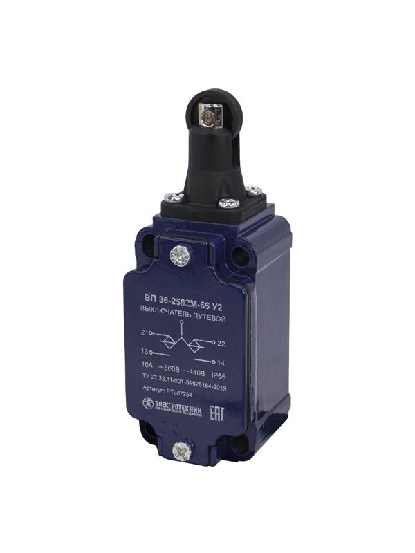 выключатель путевой вп 36-2502м-66 у2 1но+1нз 3а ip66 толкатель с роликом инерционный 30х60мм без сальника электротехник et007254 от BTSprom.by