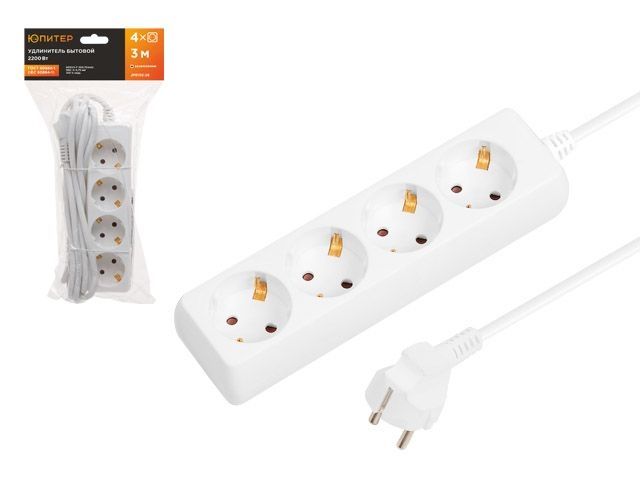 удлинитель 3м (4 роз., 2,2квт, с/з, пвс 3х0,75) юпитер (юпитер) jp8102-26 от BTSprom.by