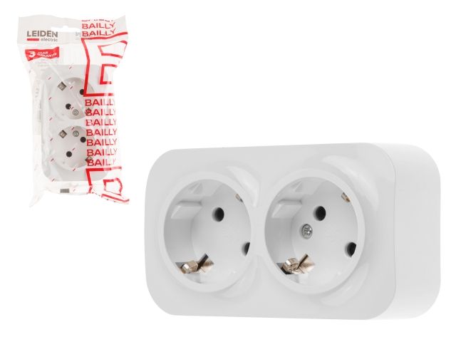 розетка 2-ая (открытая, с/з) белая, bailly, leiden electric 806005 от BTSprom.by