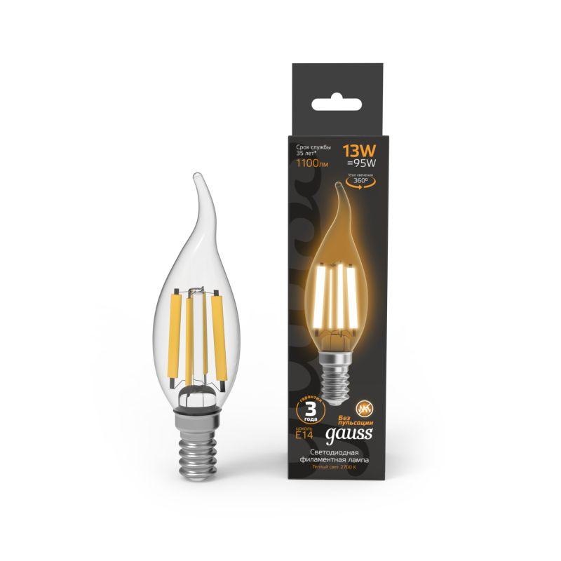лампа светодиодная филаментная black filament 13вт свеча на ветру 2700к тепл. бел. e14 1100лм gauss 104801113 от BTSprom.by