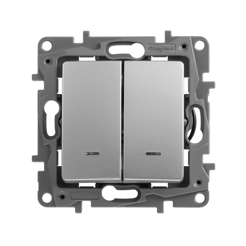  Выключатель 2-кл. СП Etika 10А IP20 250В 10AX с подсветкой/индикацией авт. зажимы механизм алюм. IEK 672404 фото в каталоге от BTSprom.by