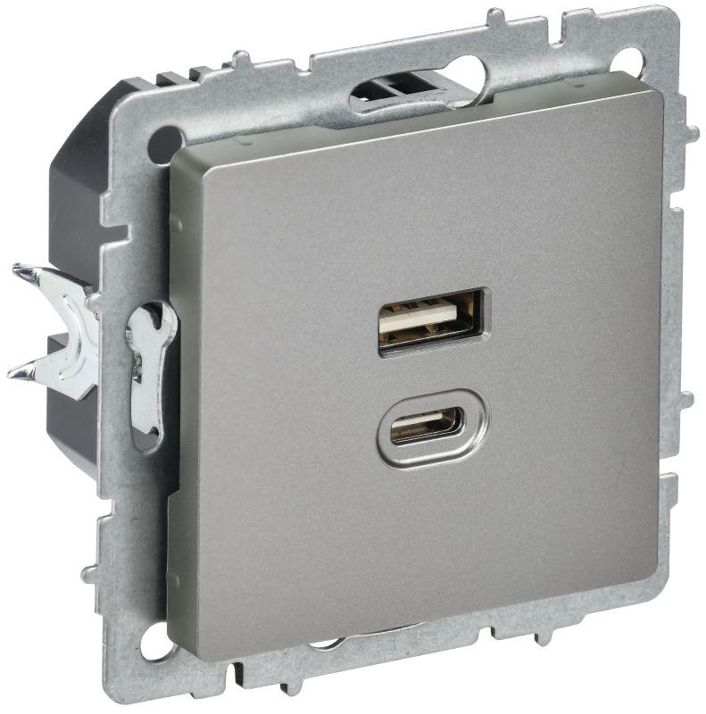 розетка сп brite рю11-2-брс usb a+c 45вт высокоскор. заряд. сталь iek br-u22-045-k46 от BTSprom.by
