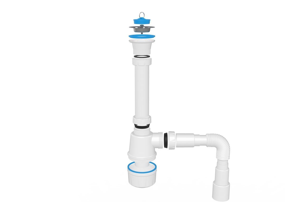  Сифон для кухни с прикручивающимся выпуском 70мм,  с гибкой трубой 1 1/2" - 40/50мм, AV Engineering AVE129760 фото в каталоге от BTSprom.by