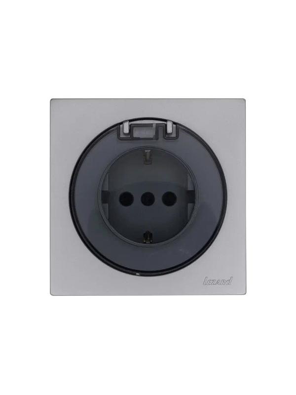  Розетка 1-м СП OSEN IP44 с заземл. с крышкой ПБТ механизм сер. матов. LEZARD 743-7488-123BIPCH фото в каталоге от BTSprom.by