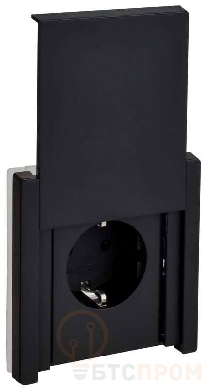  Розетка 1-м СП FORTE&PIANO FP119M 16А IP44 с заземл. защ. шторки с крышкой безвинт. крепл. черн. IEK FP-R16-16-1-44-M-K02 фото в каталоге от BTSprom.by