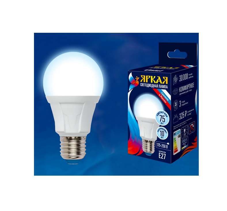 лампа светодиодная led-a60 10w/dw/e27/fr plp01wh яркая 10вт грушевидная матовая 6500к холод. бел. e27 (упак. картон) uniel ul-00002004 от BTSprom.by