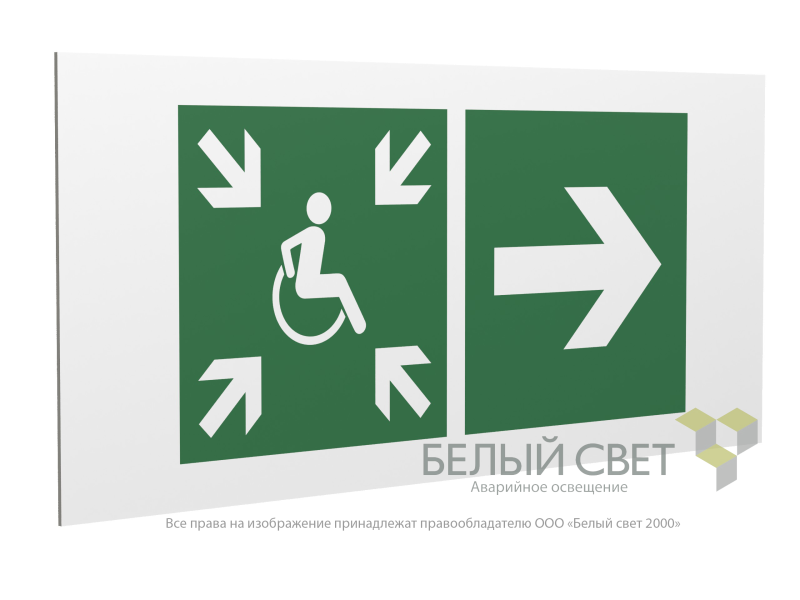 знак безопасности pp-36162.e76"напр.движ. к пункту сбора(безоп.зоне)мгн направо" белый свет a18644 от BTSprom.by