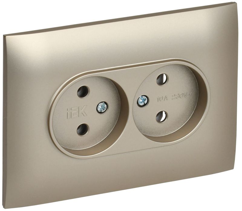 розетка 2-м skandy 10а без заземл. без защ. шторок в сборе sk-r10sh шампань iek sk-r20-10-k37-f от BTSprom.by