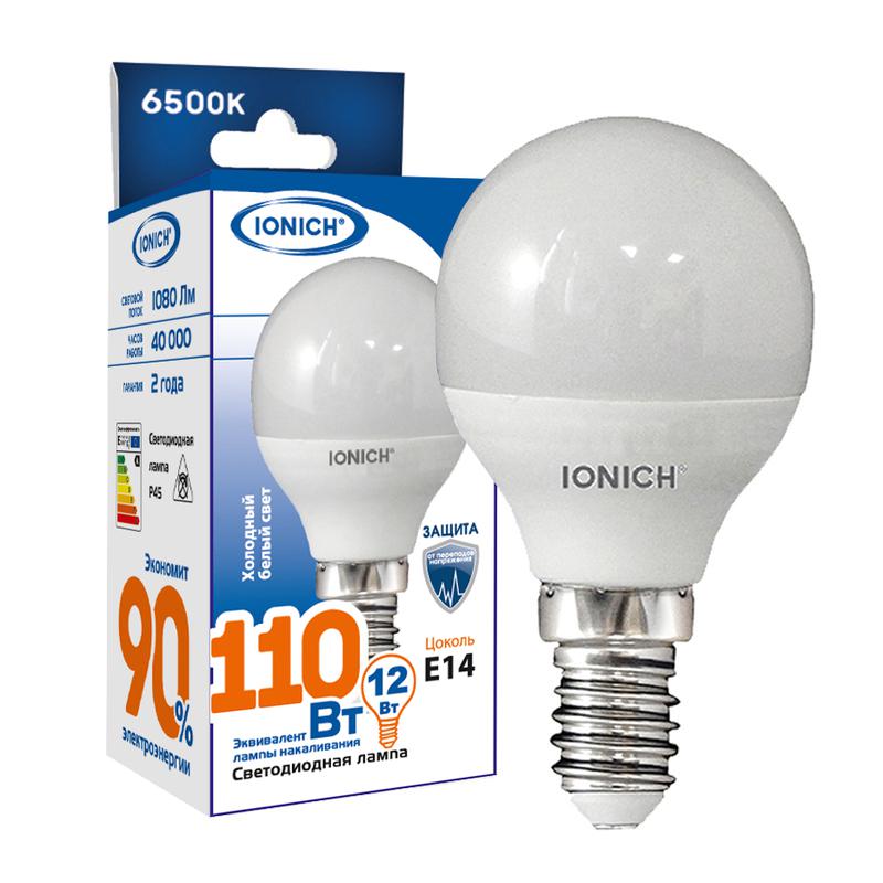 лампа светодиодная p45 12вт шар 6500к e14 1080лм 230в ionich 1812 от BTSprom.by