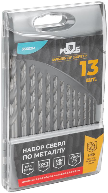  Набор сверл по металлу HSS угол заточки 118град. пласт. кейс 13шт (1.5-2.0-2.5-3-3.2-3.5-4-4.5-4.8-5-5.5-6-6.5мм) MOS 35602М фото в каталоге от BTSprom.by