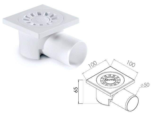 сливной трап горизонтальный d 50 решетка пласт. 100х100 мм, nova 5050 от BTSprom.by