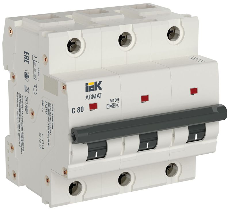 выключатель автоматический модульный 3п c 80а m10h armat iek ar-m10h-3-c080 от BTSprom.by