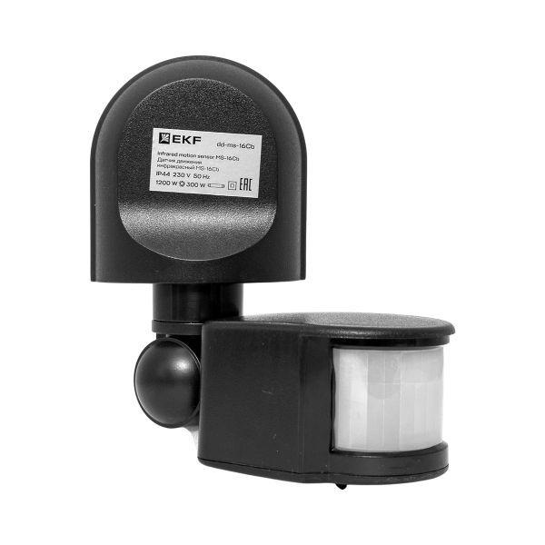  Датчик движения (ИК) MS-16Cb настен. 1200Вт 180гр. до 12м IP44 черн. PROxima EKF dd-ms-16Cb фото в каталоге от BTSprom.by