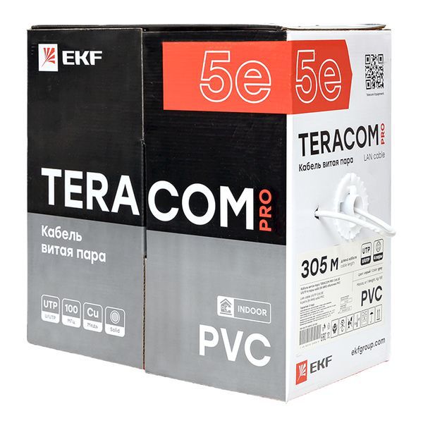  Кабель витая пара U/UTP кат.5E 4 пары 24 AWG solid PVC сер. (м) TERACOM PRO EKF TRP-5EUTP-04PVC-GY-IN3 фото в каталоге от BTSprom.by