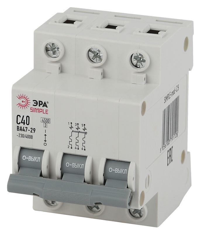 выключатель автоматический модульный 3п c 40а 4.5ка ва 47-29 simple-mod-25 эра б0039242 от BTSprom.by
