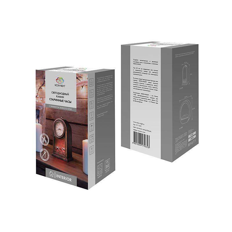  Камин светодиодный "Старинные часы" 14.7х11.7х25см эффект живого огня USB и элементы питания 2хC (не в компл.) бронз. Neon-Night 511-021 фото в каталоге от BTSprom.by