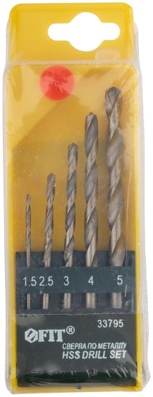  Набор сверл по металлу HSS полированных 5шт (1.5-2.5-3-4-5мм) FIT 33795 фото в каталоге от BTSprom.by