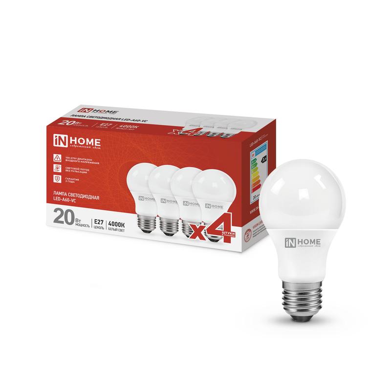 лампа светодиодная led-a60-vc 4pack 20вт 230в e27 4000к 1900лм (уп.4шт) in home 4690612047706 от BTSprom.by
