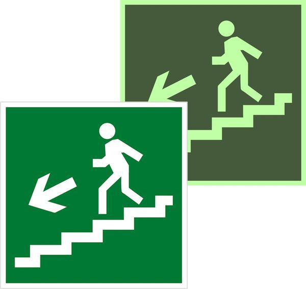 знак эвакуационный e 14 "направление к эвакуационному выходу по лестнице вниз налево" 200х200мм пленка самоклеящаяся с фотолюминесцентным покрытием ekf an-e-14-f от BTSprom.by