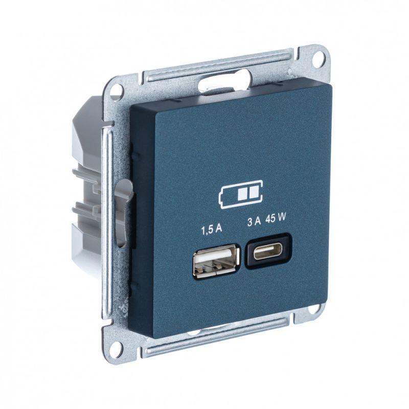 розетка usb atlasdesign тип a+c 45вт qc pd высокоскор. зу механизм изумруд se atn000829 от BTSprom.by