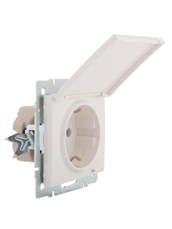  Розетка 1-м СП Rain 16А IP20 с заземл. с крышкой керамика механизм бел. LEZARD 703-0288-123 фото в каталоге от BTSprom.by