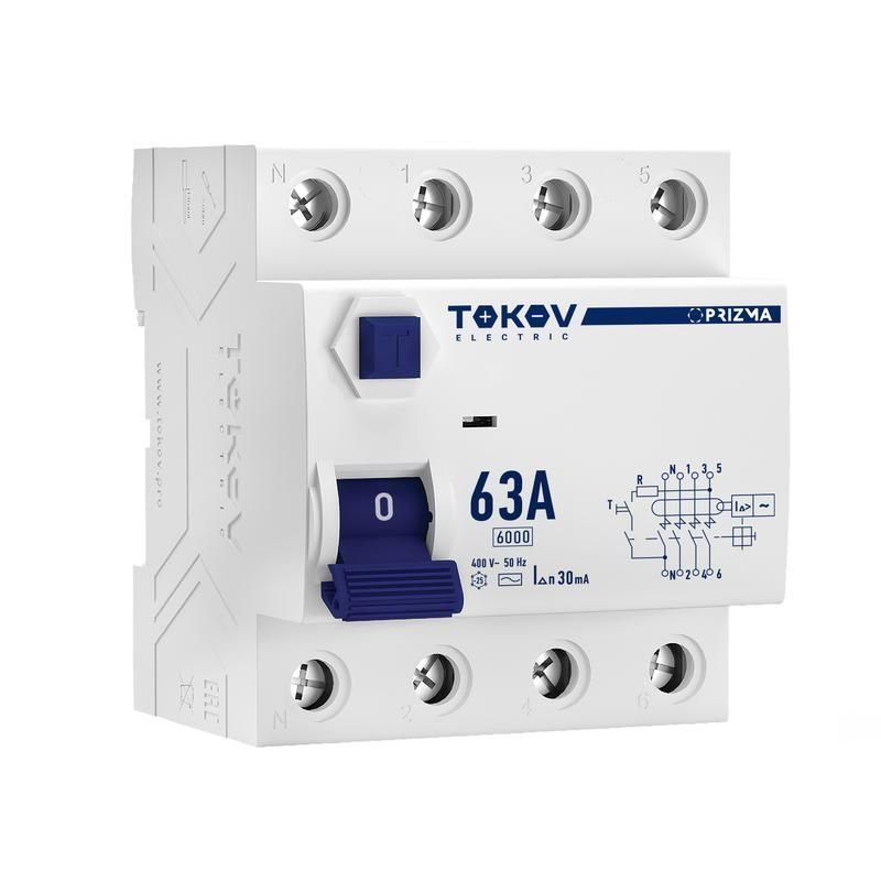 выключатель дифференциального тока (узо) 4п (3p+n) 63а 30ма тип ac 6ка tokov electric tke-pz60-rcdm-4-63-30-ac от BTSprom.by