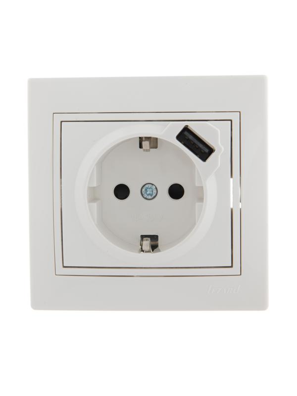 розетка 1-м сп mira 16а с заземл. + usb разъем бел. lezard 701-0202-181 от BTSprom.by