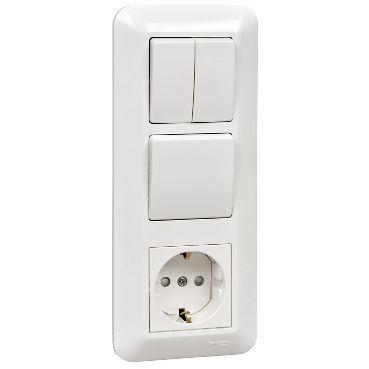  Блок СП Blanca / Прима (розетка с заземл. + 1-кл. + 2-кл. выкл.) (розн. упак.) бел. SE BK2VR-008A-BI фото в каталоге от BTSprom.by