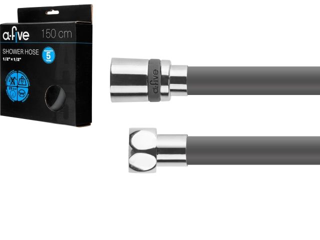 шланг душевой, si, 1/2" г-г 150 см, графит, a-five (гайка латунь (anti-twist), 25 бар) a5-028grph от BTSprom.by