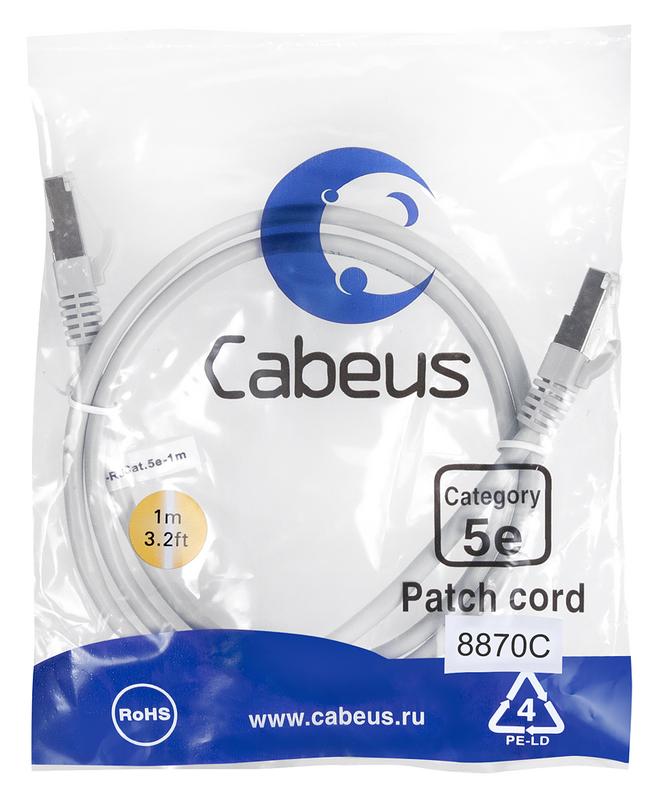 патч-корд f/utp кат.5e pc-ftp-rj45-cat.5e-1m-lszh 2хrj45/8p8c экранир. lszh 1м сер. cabeus 8870c от BTSprom.by